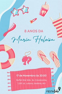 Modelo de Convite de Aniversario - Poolparty da Barbie Convite Poolparty da Barbie grátis para editar