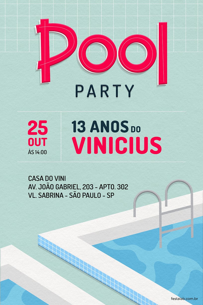 Criar convite de aniversário - Pool Party Rosa| FestaLab