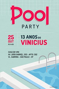 Modelo de Convite de Aniversario - Pool Party Rosa Convite Pool Party Rosa grátis para editar