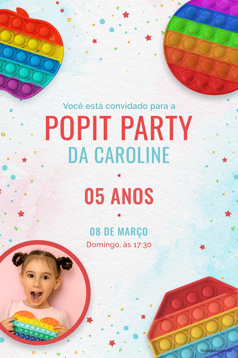 Criar convite de aniversário - Pop It party azul| FestaLab