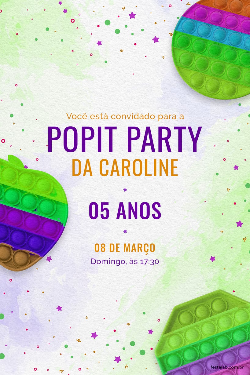 Convite Pop it party verde grátis para editar