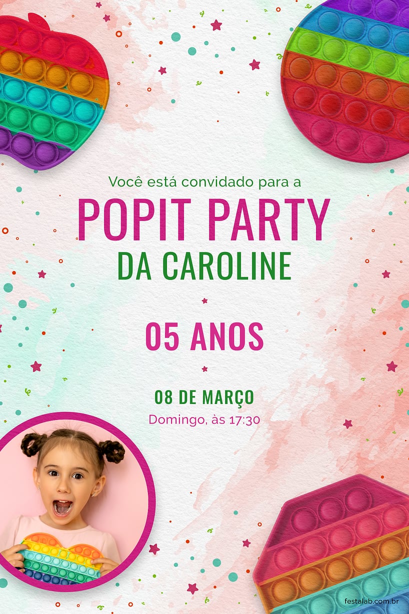 Convite Pop It party vermelho grátis para editar