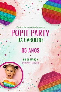 Modelo de Convite de Aniversario - Pop It party vermelho Convite Pop It party vermelho grátis para editar