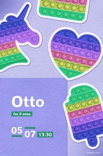 Modelo de Convite de Aniversario - Pop it roxo Convite Pop it roxo grátis para editar