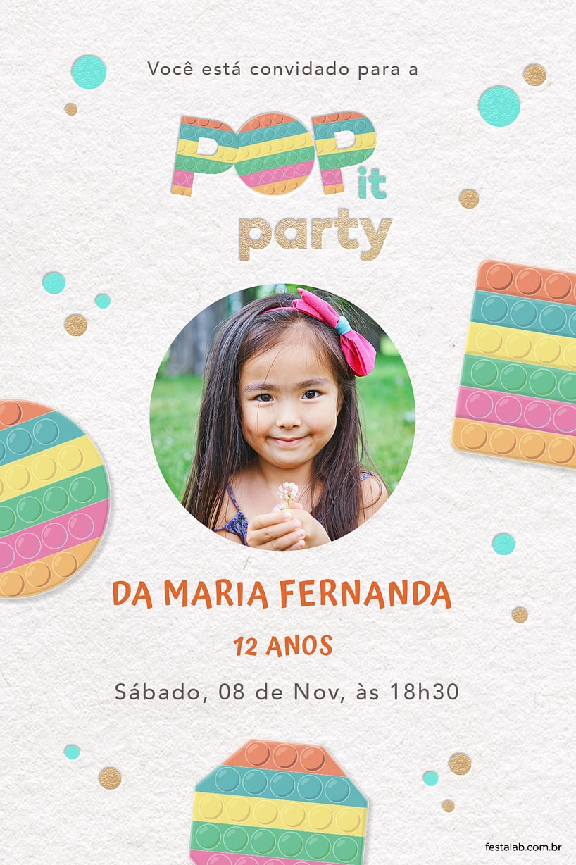 Convite de Aniversario - Pop it Colorido