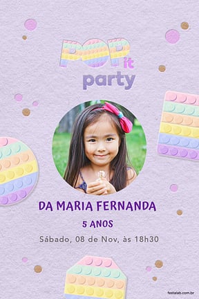 Modelo de Convite de Aniversario - Pop it Lilas Convite de Aniversario - Pop it Lilas