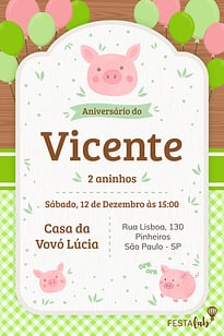 Modelo de Convite de Aniversario - Porquinhos Convite Porquinhos grátis para editar