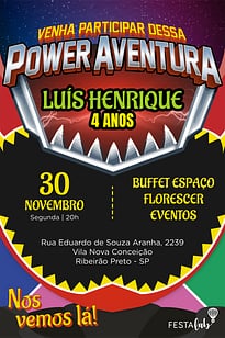 Modelo de Convite de Aniversario - Power Rangers Convite Power Rangers grátis para editar