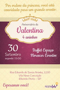 Modelo de Convite de Aniversario - Princesa Convite Princesa grátis para editar