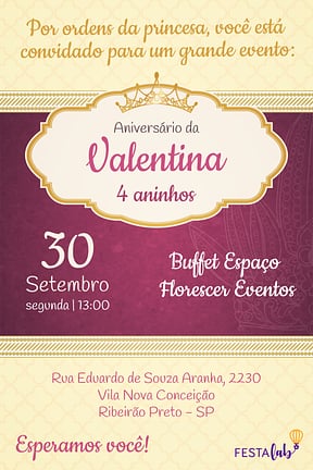 Modelo de Convite de Aniversario - Princesa Convite de Aniversario - Princesa
