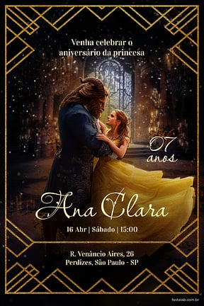 Modelo de Convite de Aniversario - Princesa Bela Convite de Aniversario - Princesa Bela