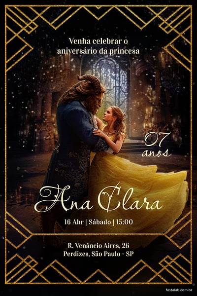 Modelo de Convite de Aniversario - Princesa Bela Convite Princesa Bela grátis para editar