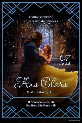 Modelo de Convite de Aniversario - Princesa Bela azul Convite de Aniversario - Princesa Bela azul