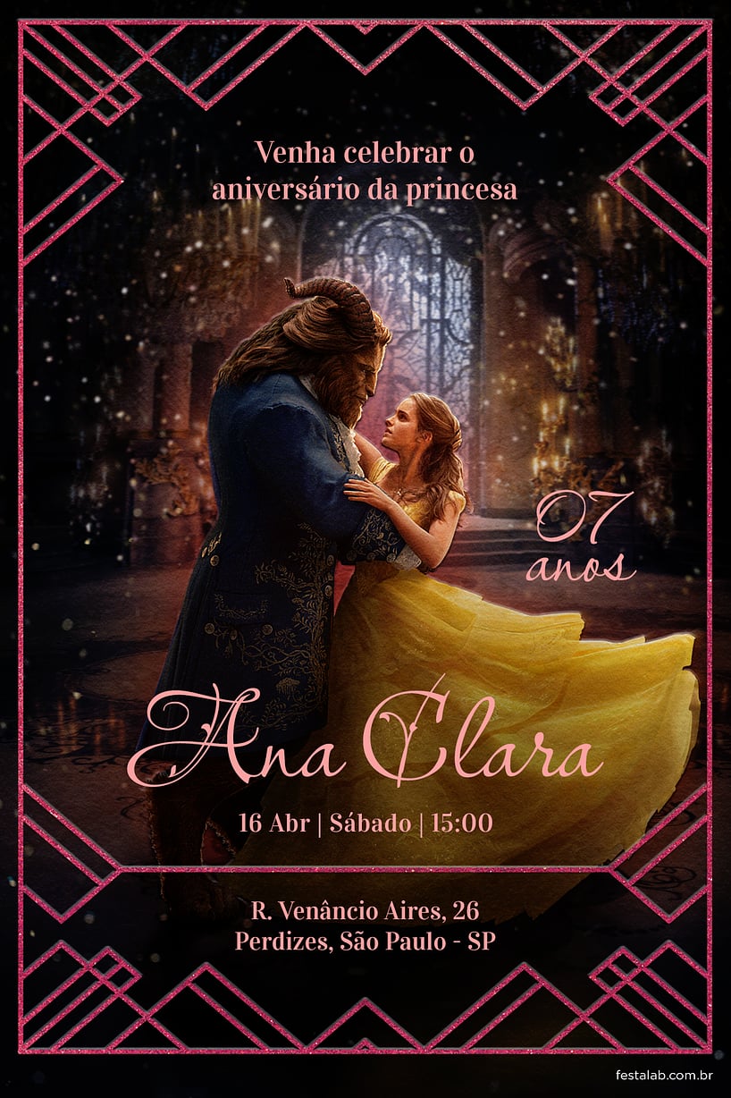 Convite de Aniversario - Princesa Bela rosa