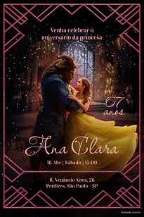Modelo de Convite de Aniversario - Princesa Bela rosa Convite Princesa Bela rosa grátis para editar