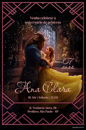 Modelo de Convite de Aniversario - Princesa Bela rosa Convite de Aniversario - Princesa Bela rosa