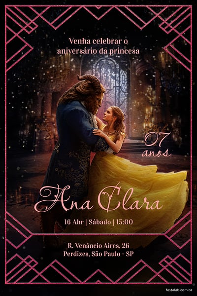 Modelo de Convite de Aniversario - Princesa Bela rosa Convite Princesa Bela rosa grátis para editar