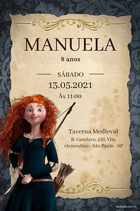 Modelo de Convite de Aniversario - Princesa Merida Convite Princesa Merida grátis para editar