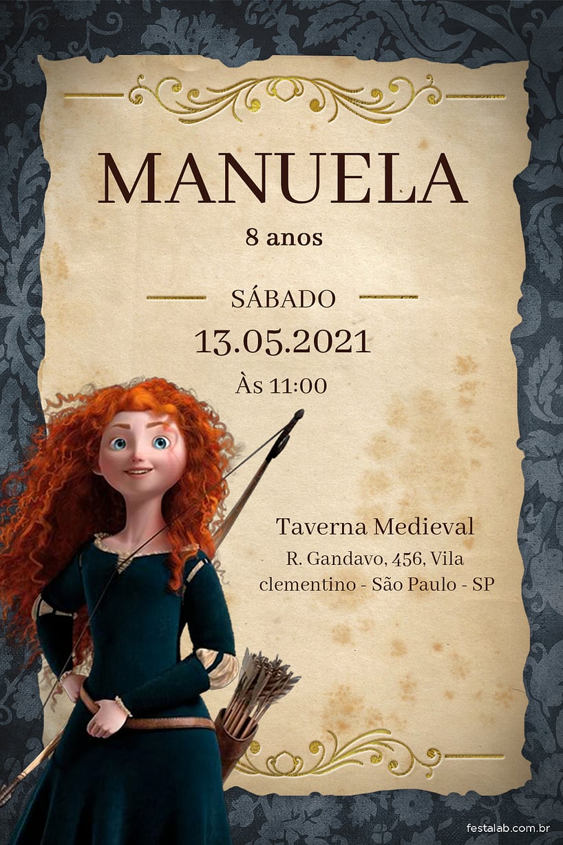 Convite Princesa Merida grátis para editar
