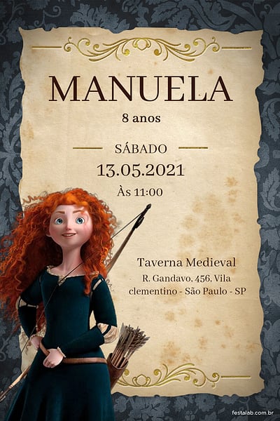 Modelo de Convite de Aniversario - Princesa Merida Convite Princesa Merida grátis para editar