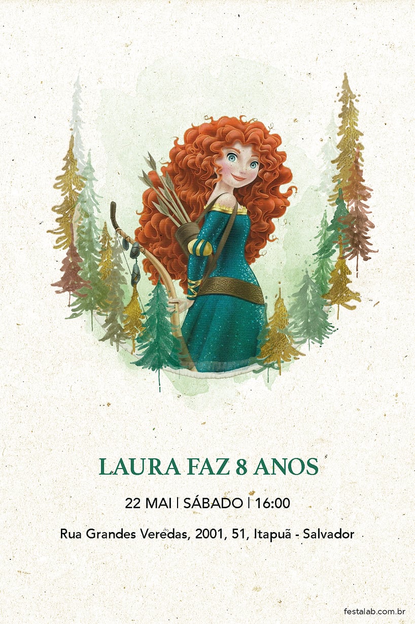Convite Princesa Merida grátis para editar