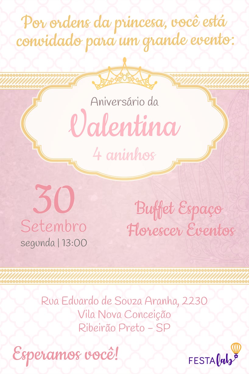 Convite de Aniversario - Princesa