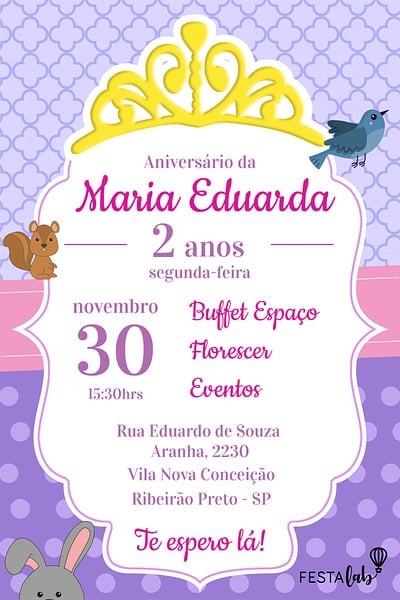 Modelo de Convite de Aniversario - Princesa Sofia Convite Princesa Sofia grátis para editar