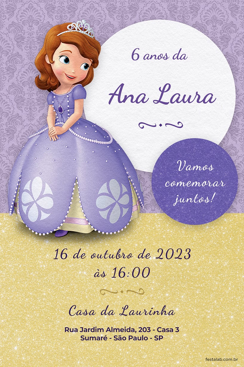 Modelo de Convite de Aniversario - Princesa Sofia Convite de Aniversario - Princesa Sofia