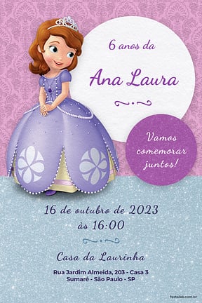 Modelo de Convite de Aniversario - Princesa Sofia Convite de Aniversario - Princesa Sofia