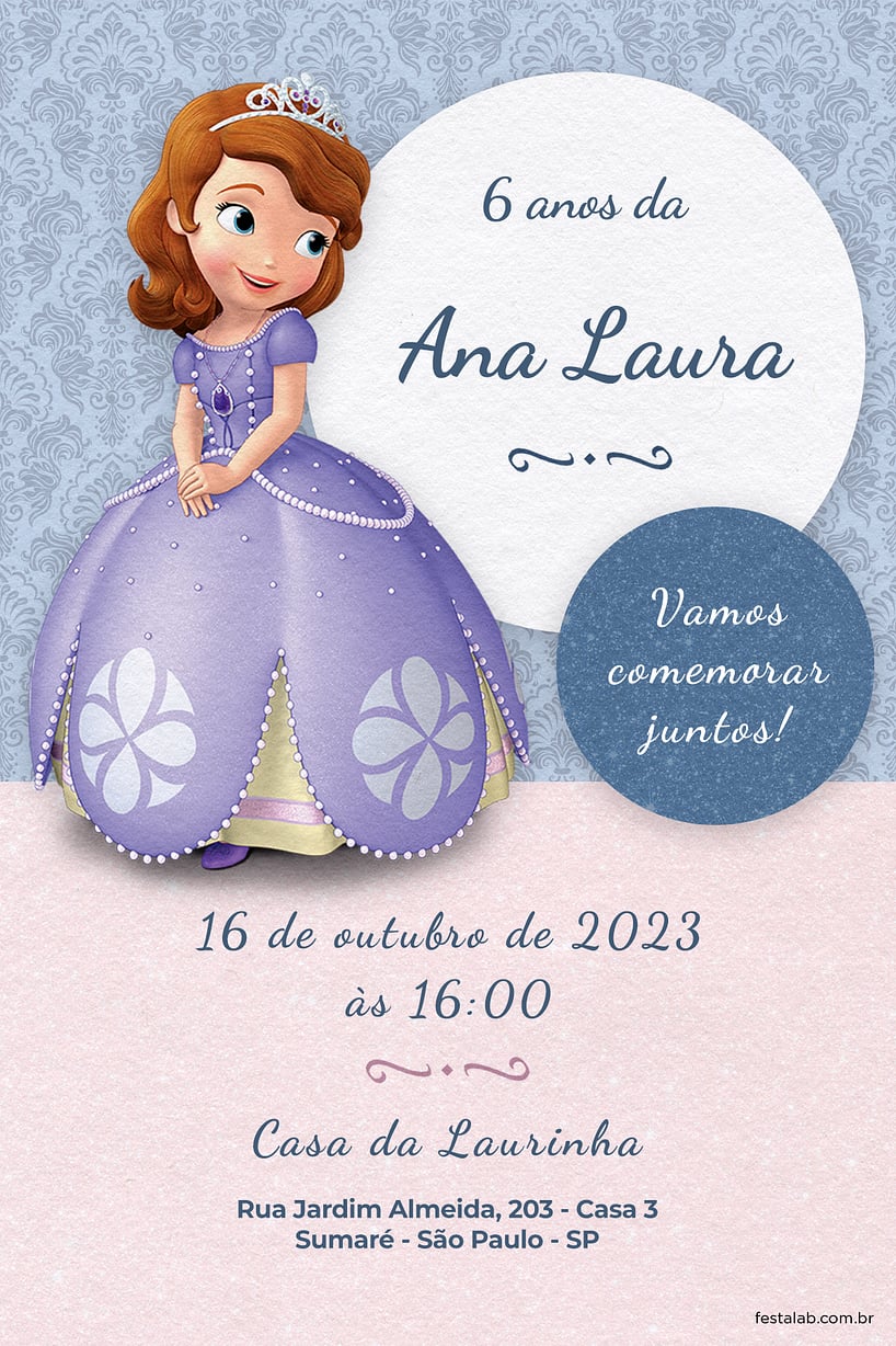 Convite de Aniversario - Princesa Sofia