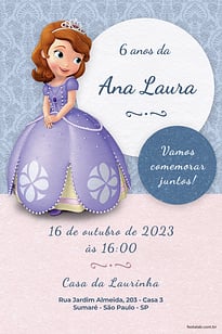 Modelo de Convite de Aniversario - Princesa Sofia Convite Princesa Sofia grátis para editar