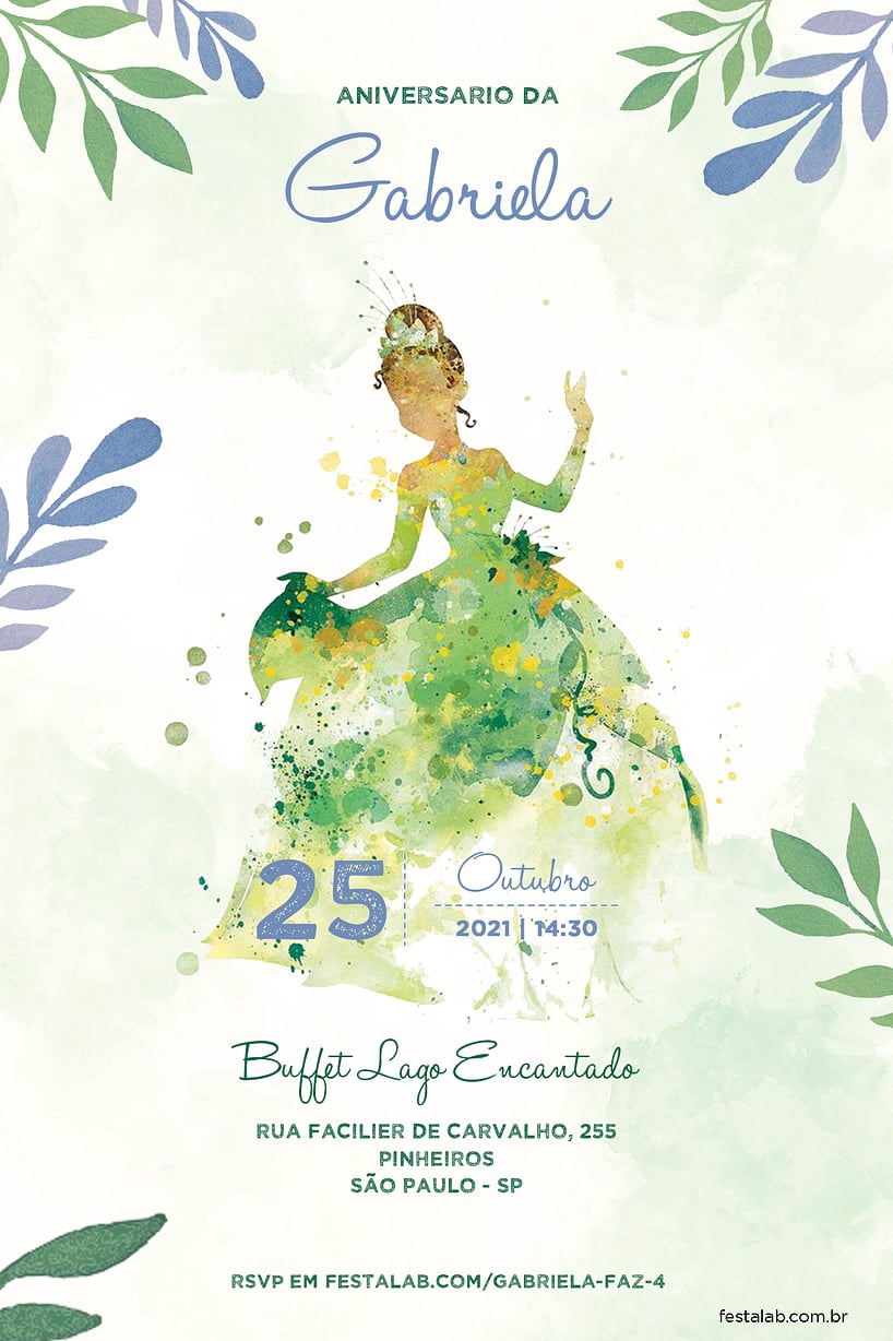 Criar convite de aniversário - Princesa Tiana| FestaLab