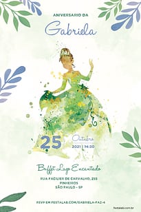 Modelo de Convite de Aniversario - Princesa Tiana Convite Princesa Tiana grátis para editar
