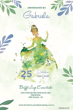Modelo de Convite de Aniversario - Princesa Tiana Convite de Aniversario - Princesa Tiana