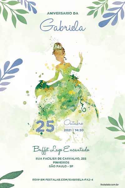 Modelo de Convite de Aniversario - Princesa Tiana Convite Princesa Tiana grátis para editar