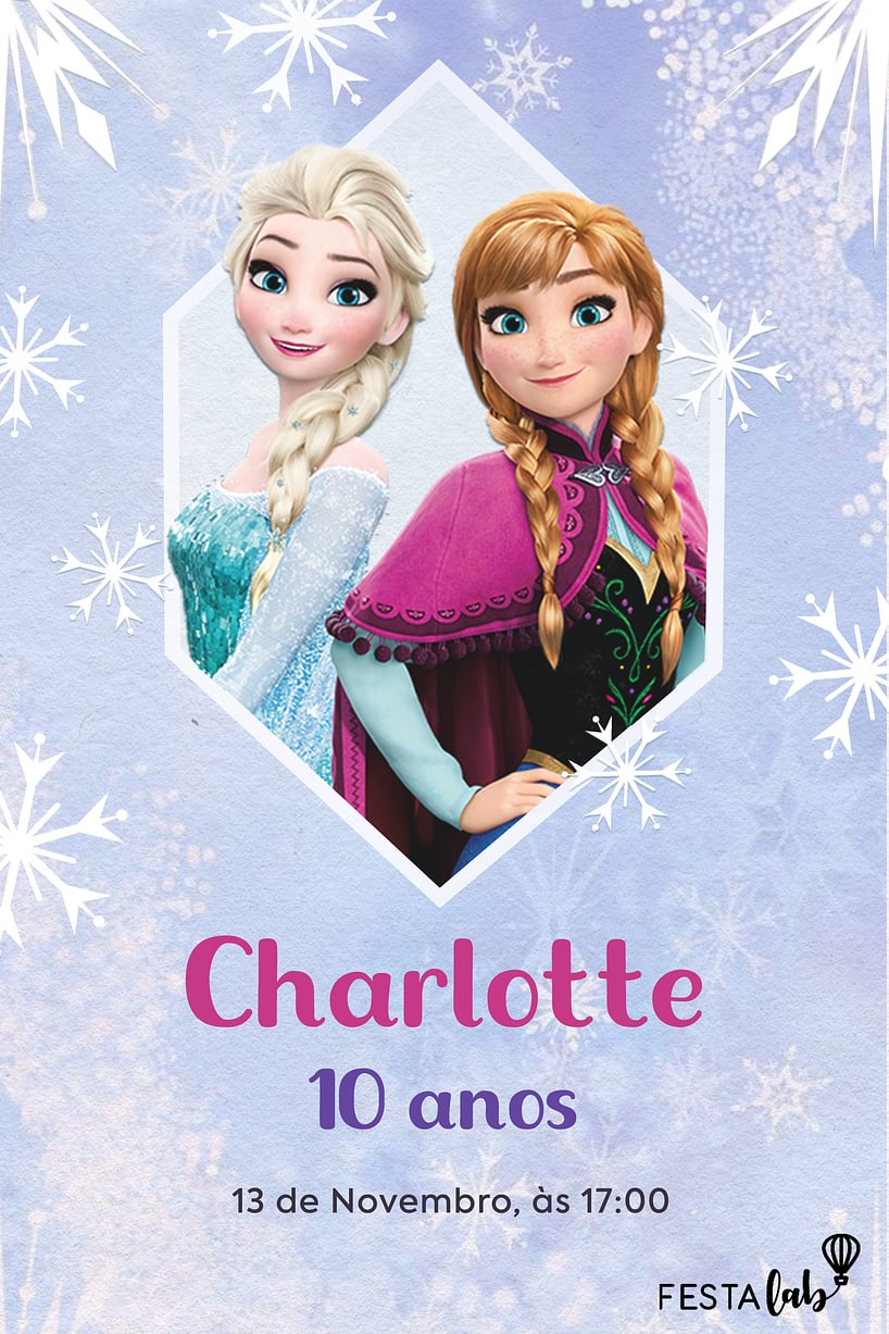 Convite de Aniversario - Princesas Elsa & Anna