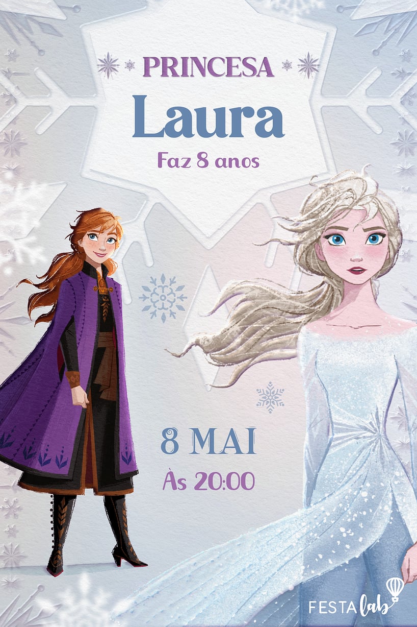 Convite de Aniversario - Princesas Frozen Neve