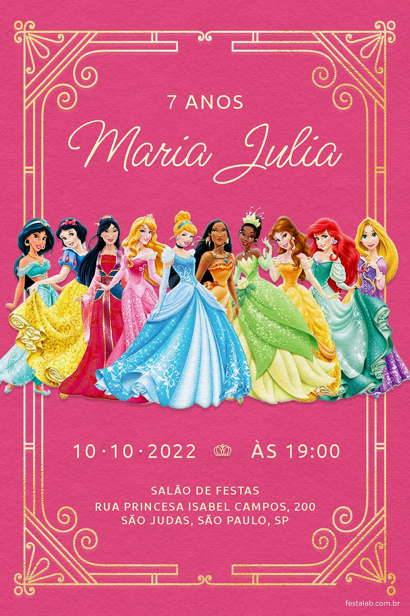 Modelo de Convite de Aniversario - Princesas Convite de Aniversario - Princesas