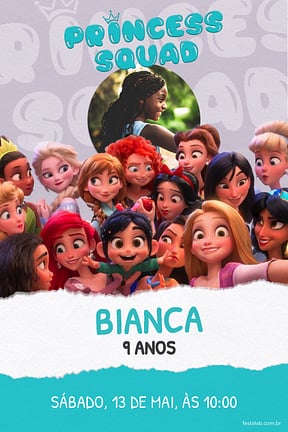 Modelo de Convite de Aniversario - Princess Squad Convite de Aniversario - Princess Squad
