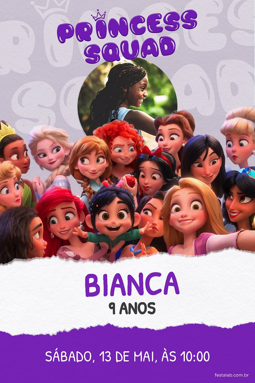 Modelo de Convite de Aniversario - Princess Squad Convite de Aniversario - Princess Squad