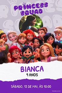 Modelo de Convite de Aniversario - Princess Squad Convite Princess Squad grátis para editar