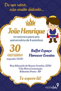 Modelo de Convite de Aniversario - Principe Realeza Convite Príncipe Realeza grátis para editar