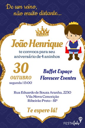 Modelo de Convite de Aniversario - Principe Realeza Convite de Aniversario - Principe Realeza