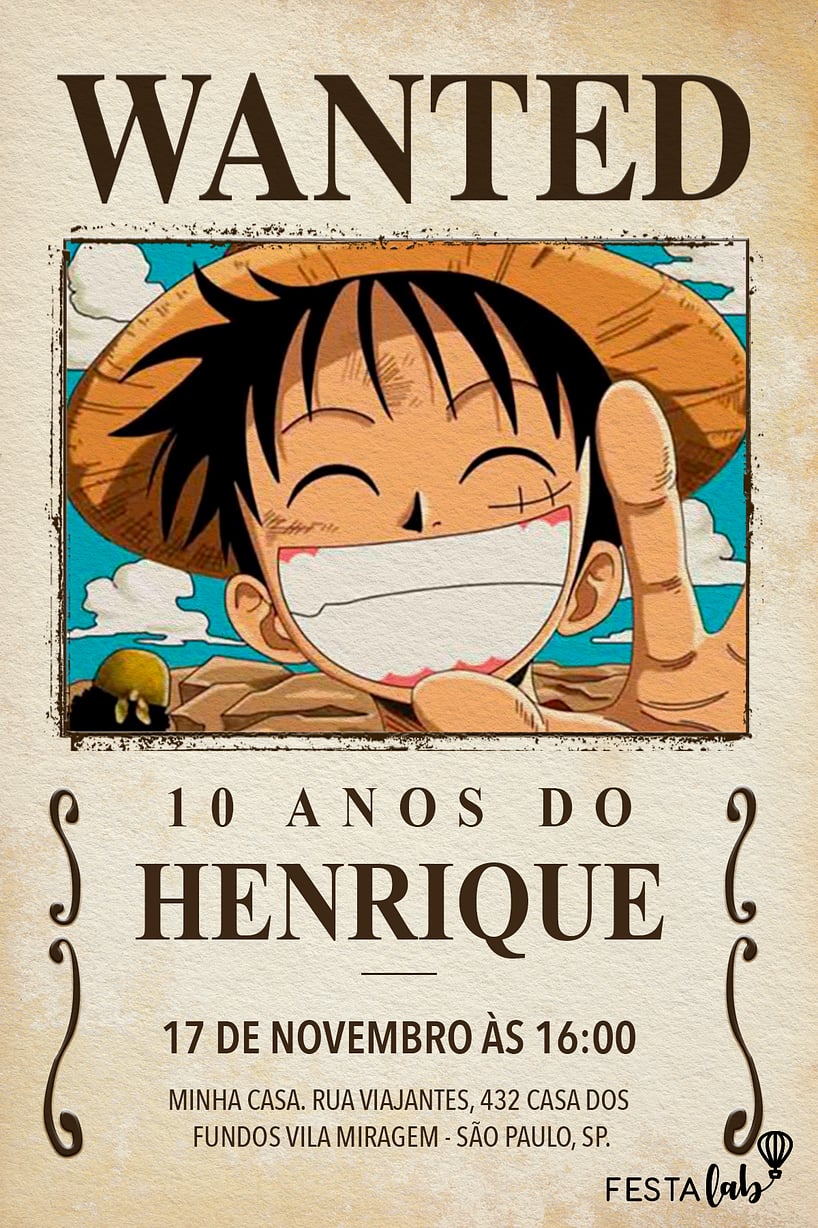 Convite Procura-se Luffy grátis para editar