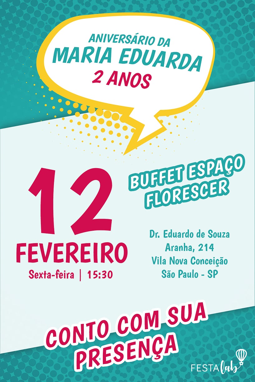 Convite Quadrinhos grátis para editar