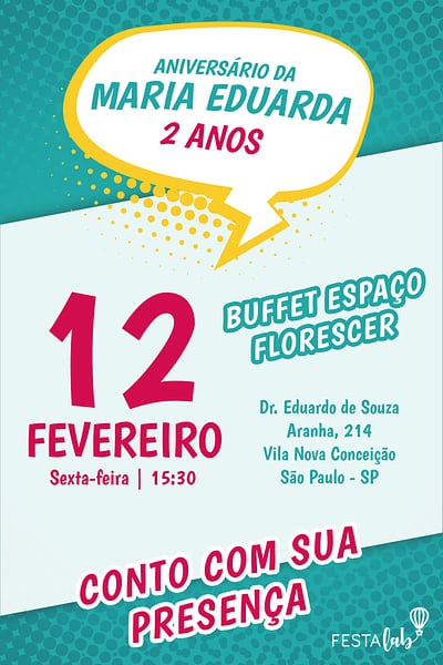 Modelo de Convite de Aniversario - Quadrinhos Convite Quadrinhos grátis para editar