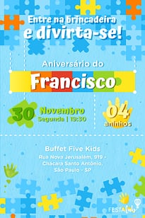 Modelo de Convite de Aniversario - Quebra Cabeca Convite Quebra Cabeça grátis para editar