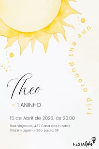 Modelo de Convite de Aniversario - Raio de Sol Convite Raio de Sol grátis para editar