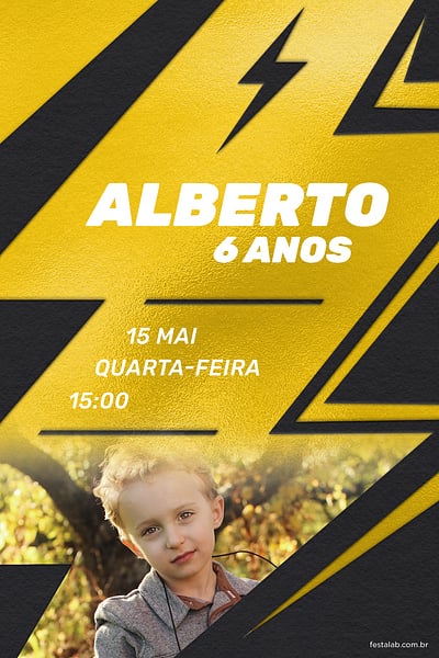 Modelo de Convite de Aniversario - Raio: The Flash Convite Raio: The Flash grátis para editar
