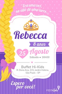 Modelo de Convite de Aniversario - Rapunzel Convite Rapunzel grátis para editar